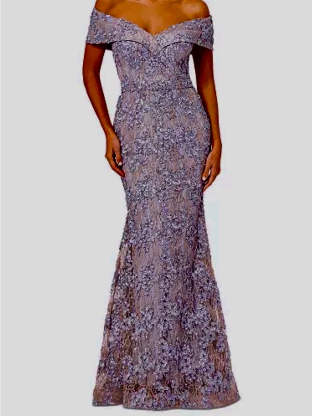 Xscape One-Shoulder Lace Gown in Sage - Picture 3 of 5